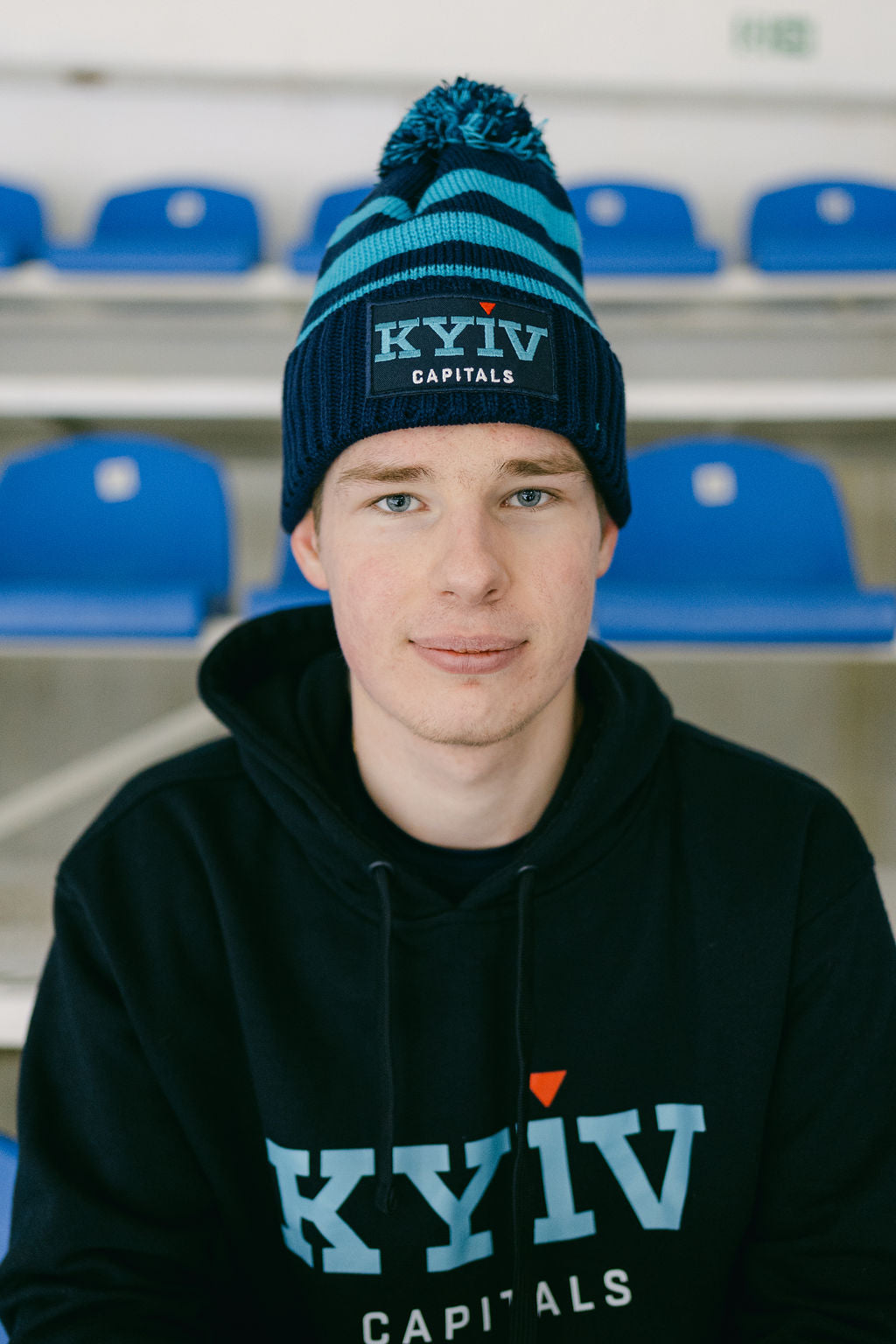 Navy Striped Hat with Pompom