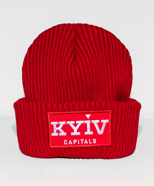 Яскраво-червона в'язана шапка в рубчик "Київ Кепіталз"
