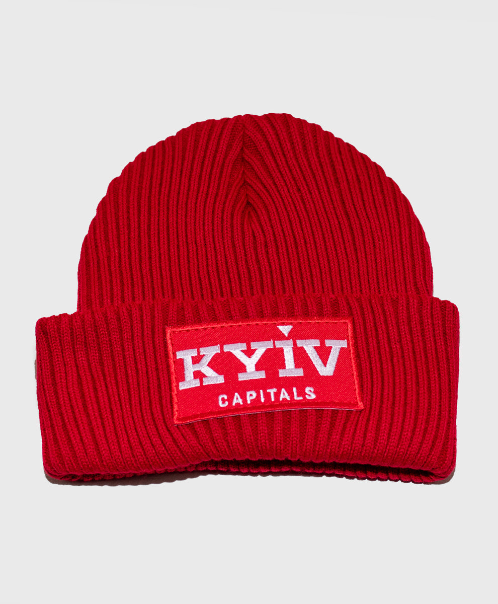 Яскраво-червона в'язана шапка в рубчик "Київ Кепіталз"