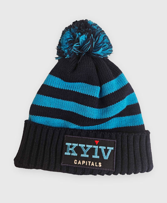 Navy Striped Hat with Pompom